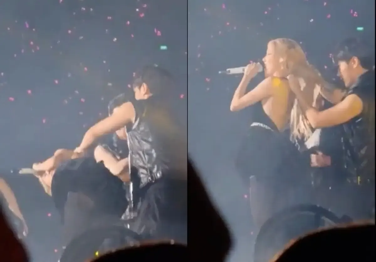 Ilustrasi saat tali dress Rose BLACKPINK terlepas saat membawakan lagu "Hard to Love" di GBK (Sumber : twitter/@honorslisa)