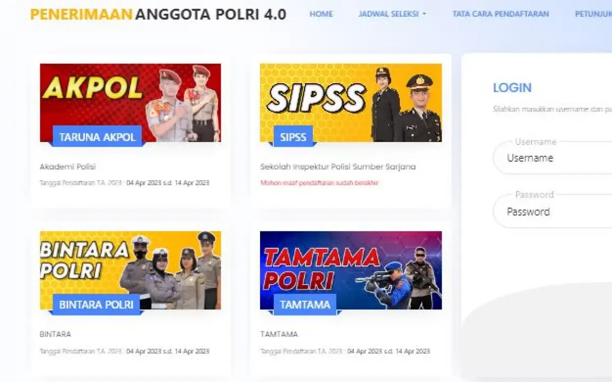 Pendaftaran taruna Polri  (Sumber : polri.go.id)