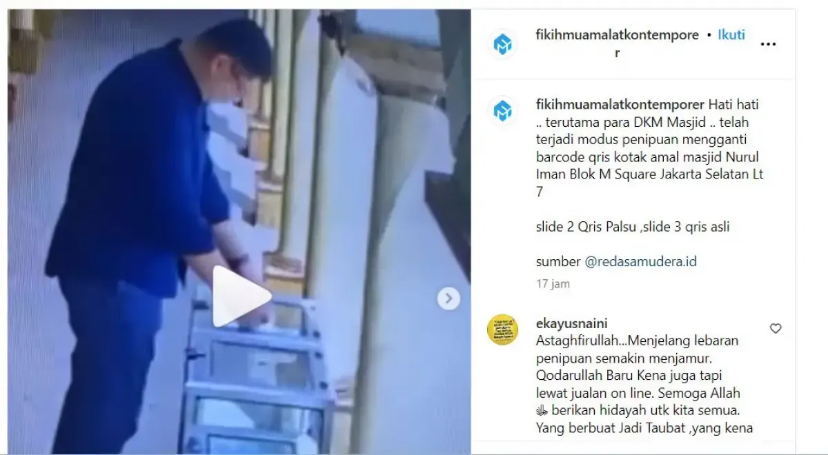 Aksi penipuan di Masjid Nurul Iman (Sumber : Instagram/fikihmuamalankontemporer)