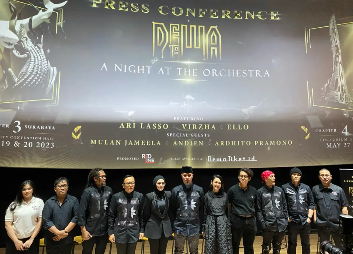 Konferensi pers konser Dewa 19 A Night At The Orchestra di FX Sudirman, 11 April 2023. (Sumber : Redline Kreasindo)