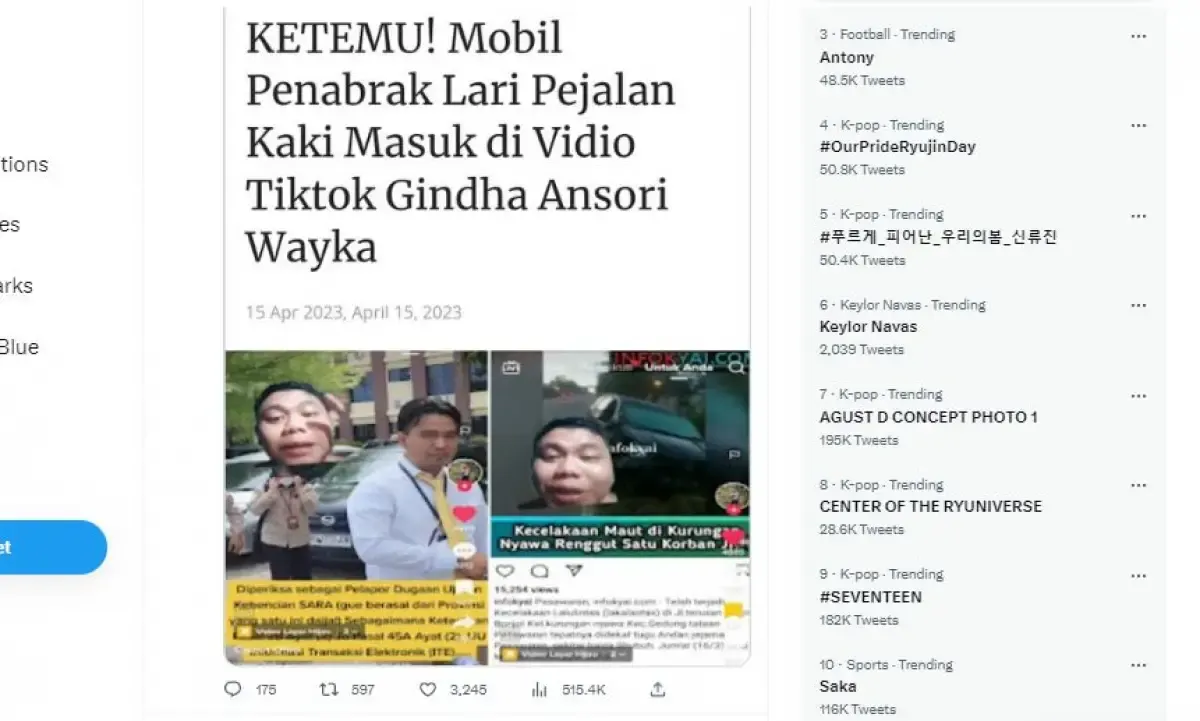 Gindha Ansori (Sumber : Tangkap Layar/Twitter)