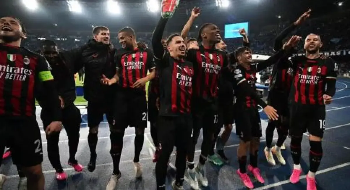 Selebrasi AC Milan seusai memastikan lolos ke semifinal Liga Champions, Rabu (19/4/2023) dini hari wib  (Sumber : uefa.com)