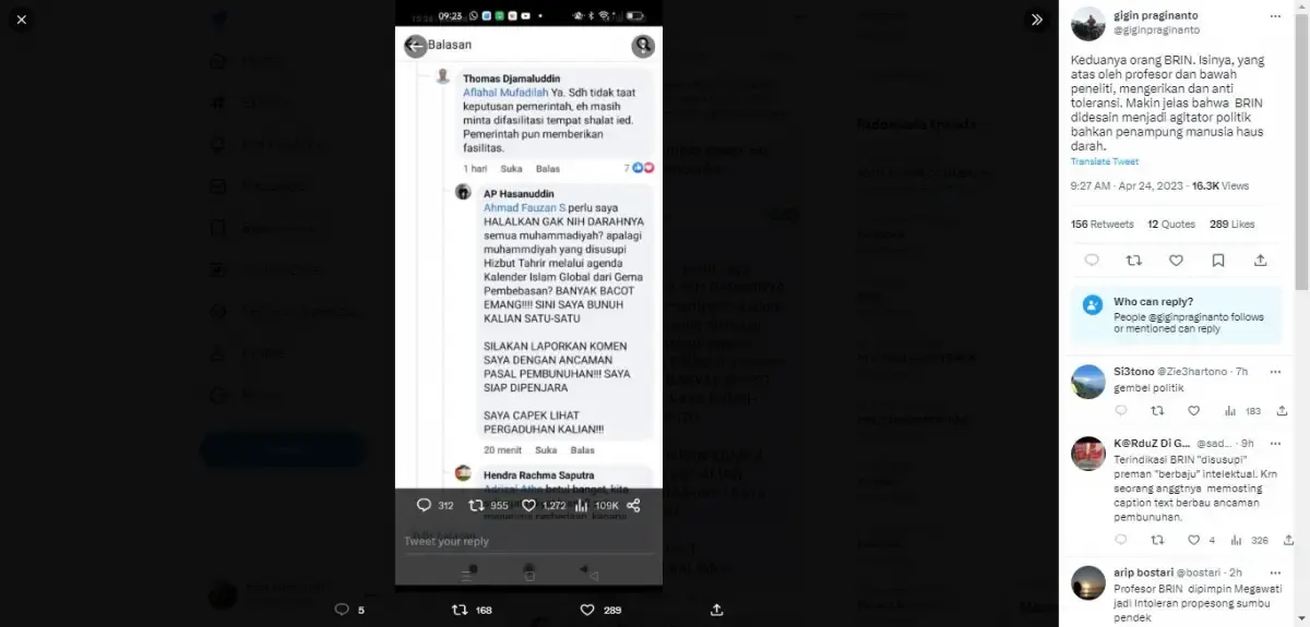 BRIN trending topik di Twitter (Sumber : Tangkap Layar/Twitter)