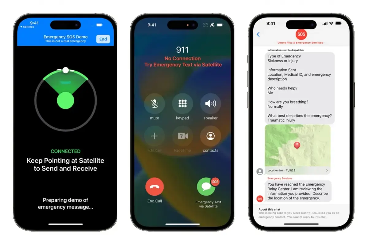 Fitur Emergency SOS via Satelit di iPhone 14 (Sumber : Apple)