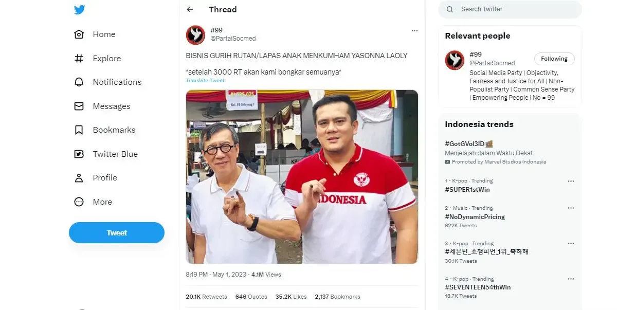 Anak Yasonna Laoly diduga terlibat bisnis di Lapas (Sumber : Tangkap Layar Twitter)