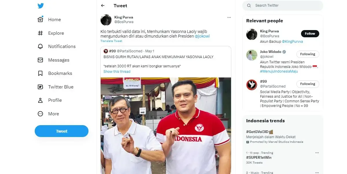 Anak Yasonna Laoly diduga memonopoli bisnis di Lapas (Sumber : Tangkap Layar/Twitter)