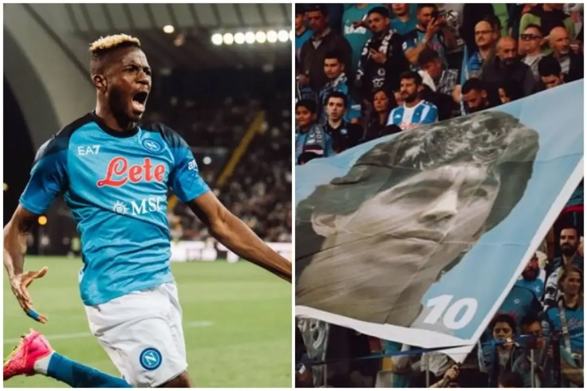 Victor Osimhen (kiri) membawa Napoli meraih juara Liga Serie A Italia setelah terakhir kali direbut pada 1990 pada masa Diego Armando Maradona.  (Sumber : Instagram/officialsscnapoli)