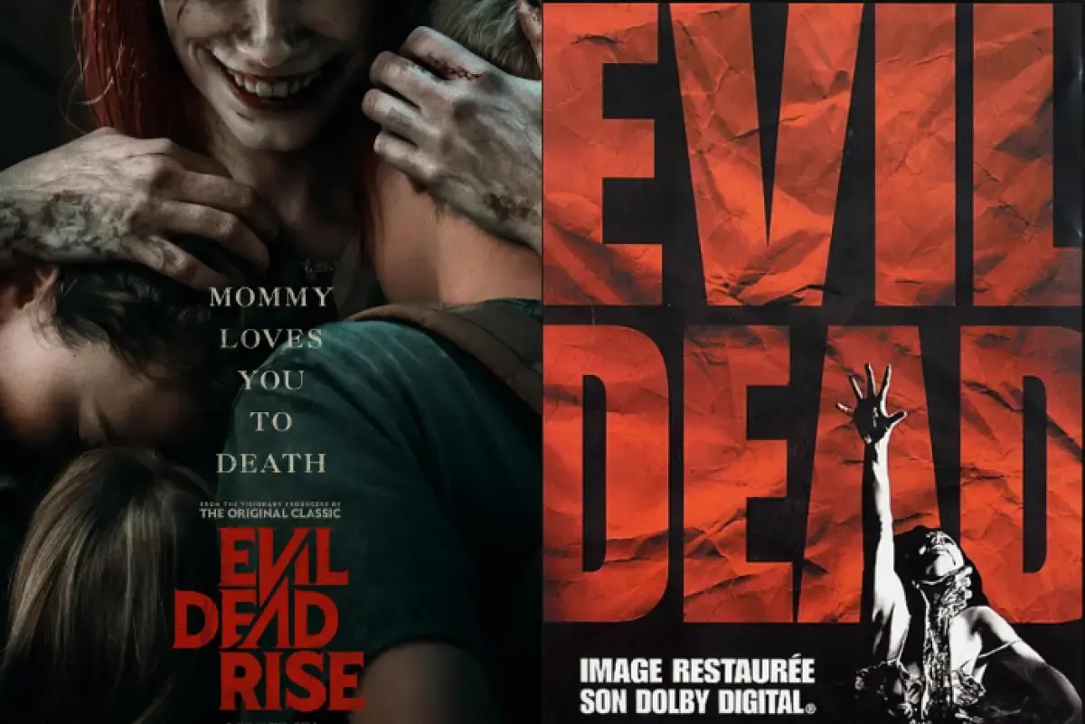 Poster film Evil Dead Rise dan film The Evil Dead. (Sumber : Twitter/@TarizSolis dan @proximarcturus)