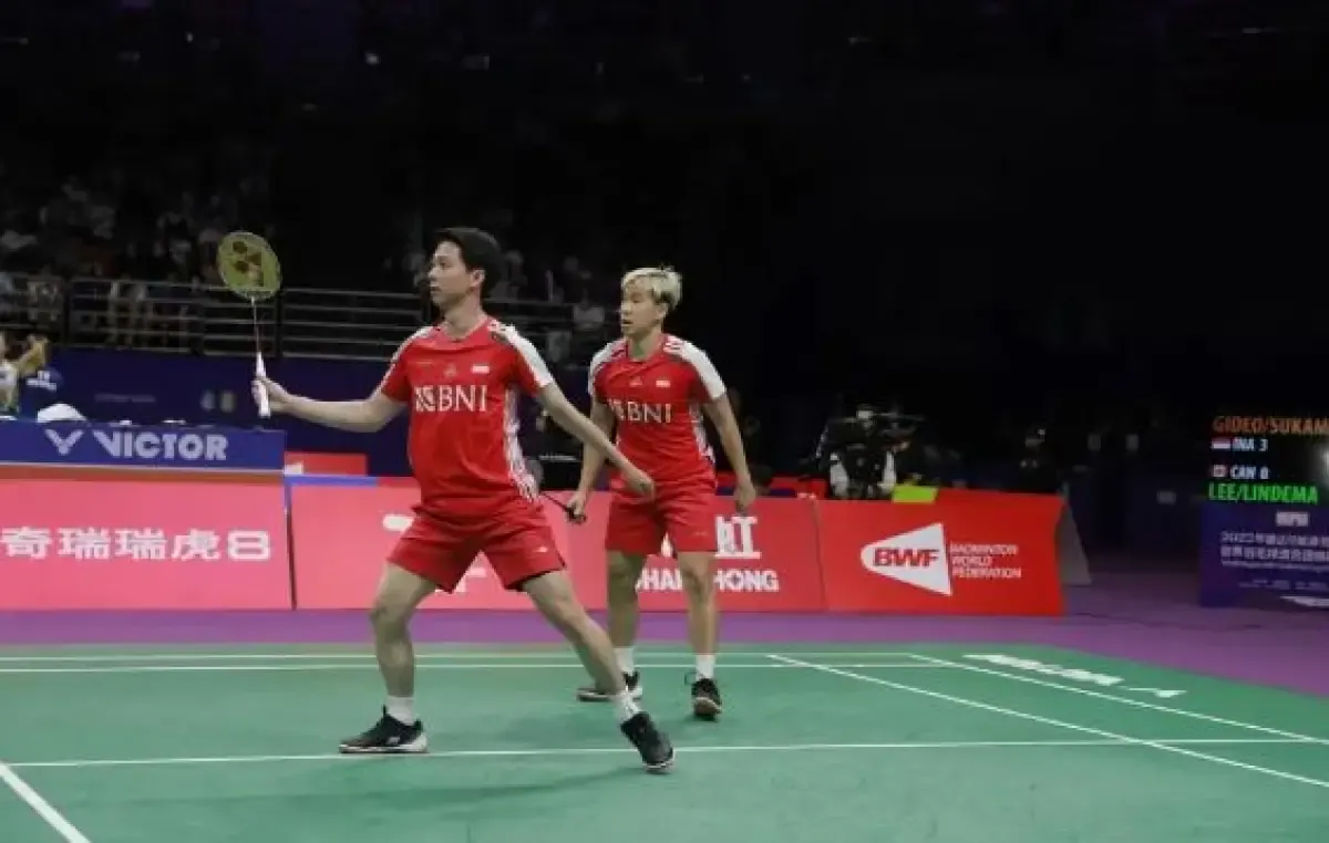 Kevin Sanjaya/Marcus Fernaldi Gideon atau Minions tampil di Piala Sudirman 2023  (Sumber : pbsi.id)