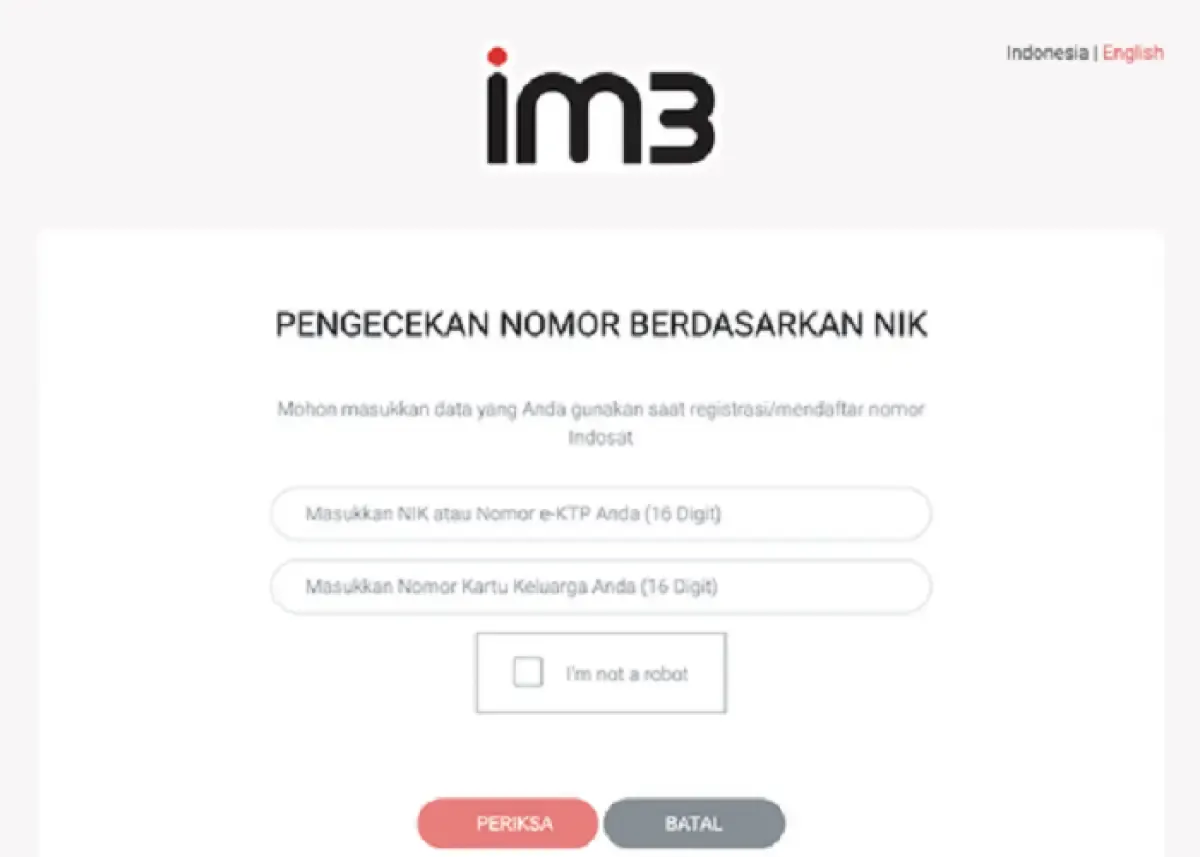 Ilustrasi cek nomor Indosar menggunakan website myIM3 (Sumber : laman myIM3)