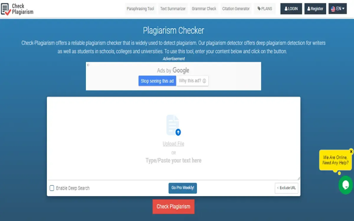 Ilustrasi cek plagiarisme dengan Plagiarism Checker (Sumber : check-plagiarism.com)