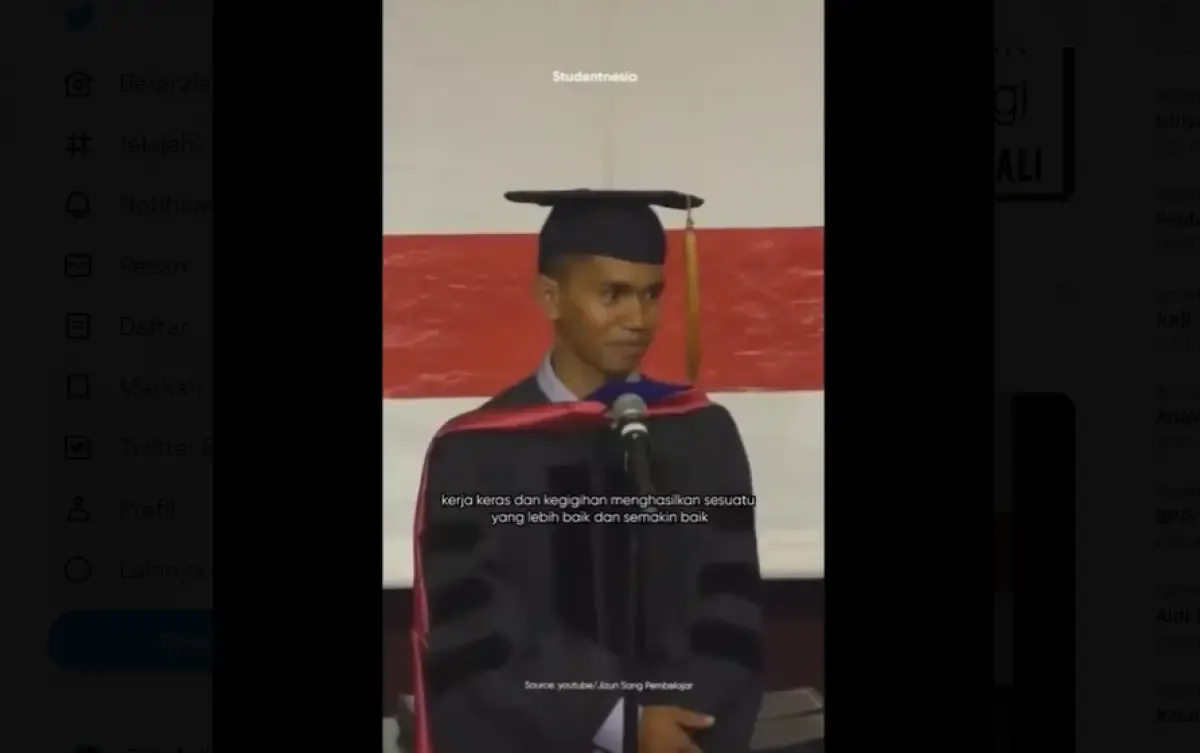 Sosok Ahmad Munjizun yang berpidato di acara wisudanya di North Carolina University. (Sumber : Twitter/@sosmedkeras)