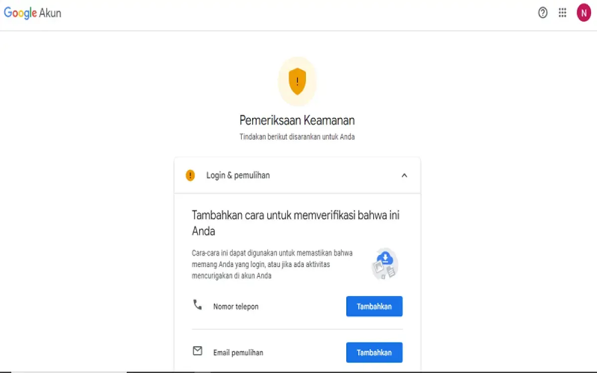 Periksa keamnana akun Google (Sumber : myaccount.google.com)