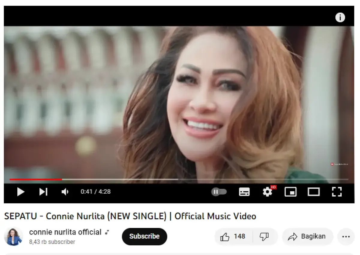 Lagu Sepatu dari Connie Nurlita yang dirilis di akun YouTube pribadinya. (Sumber : YouTube/connie nurlita official)