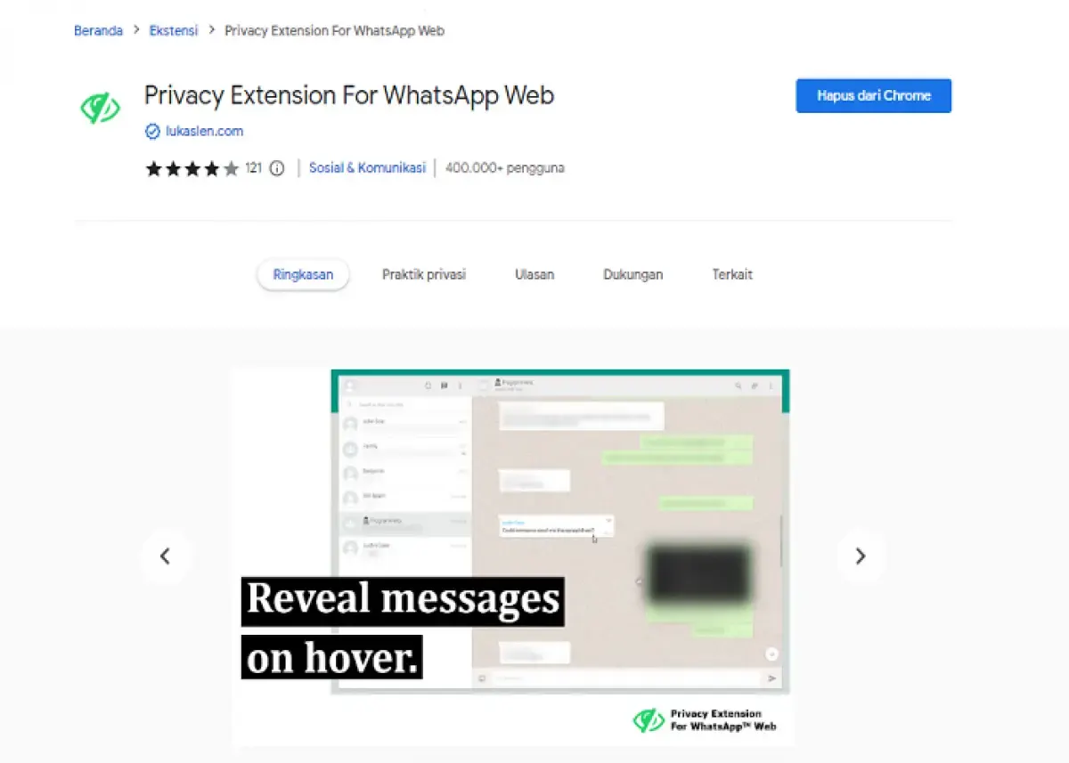 Ilustrasi Privacy Extension For WhatsApp Web (Sumber : Labviral.com)