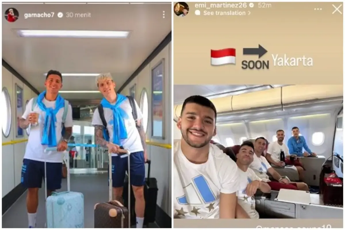 Pemain timnas Argentina menuju ke Indonesia.  (Sumber : (Instagram/garnacho7; emi_martinez26))