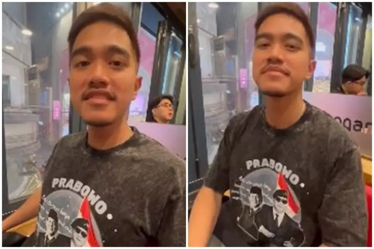 Kaesang Pangarep memakai kaus bergambar Prabowo.  (Sumber : Twitter/erinagudono)
