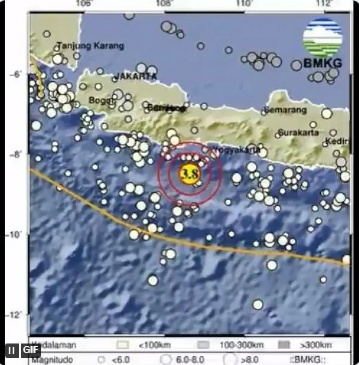 Gempa bumi mengguncang Kabupaten Pangandaran (Sumber : BMKG)