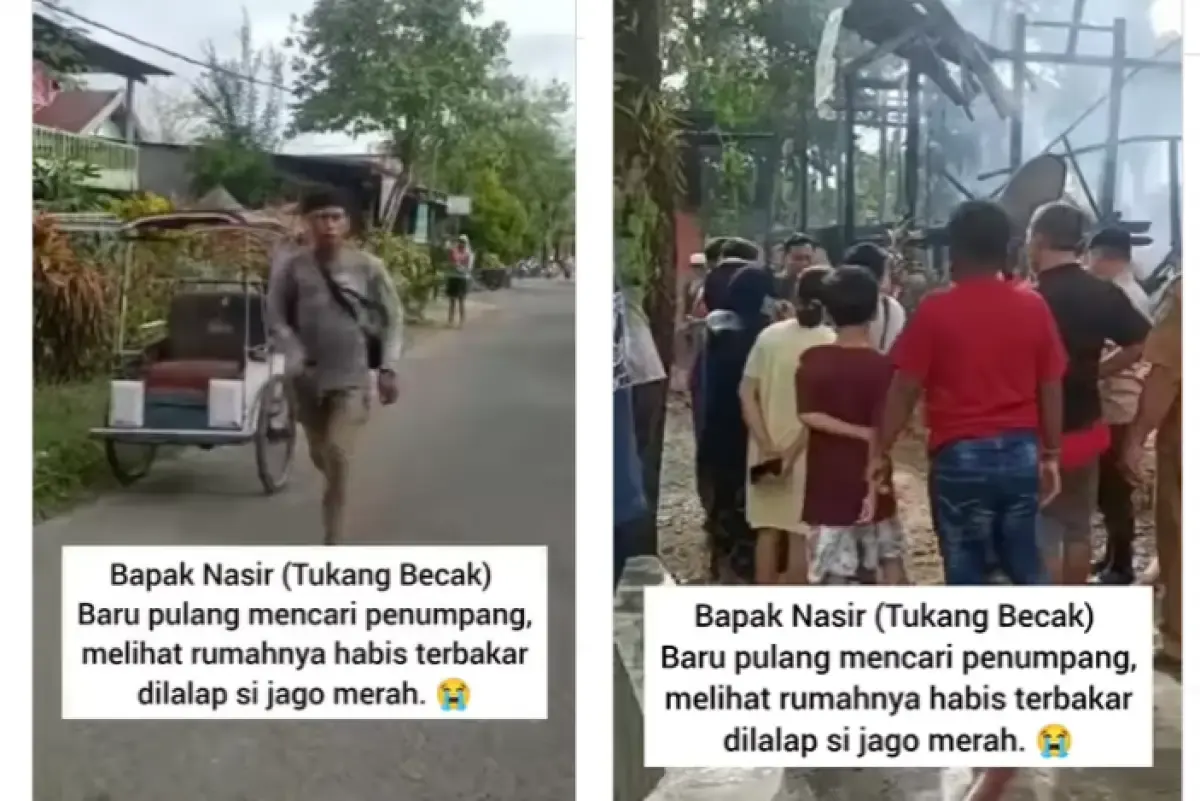 Momen tukang becak berlari menuju rumahnya yang terbakar. (Sumber : Instagram/@gerakmenebarkebaikan)