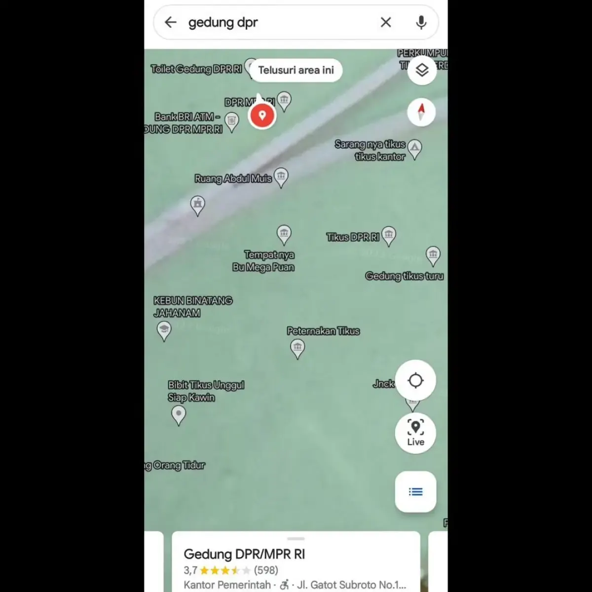Nama Gedung DPR RI diedit di Google Maps (Sumber : Istimewa)