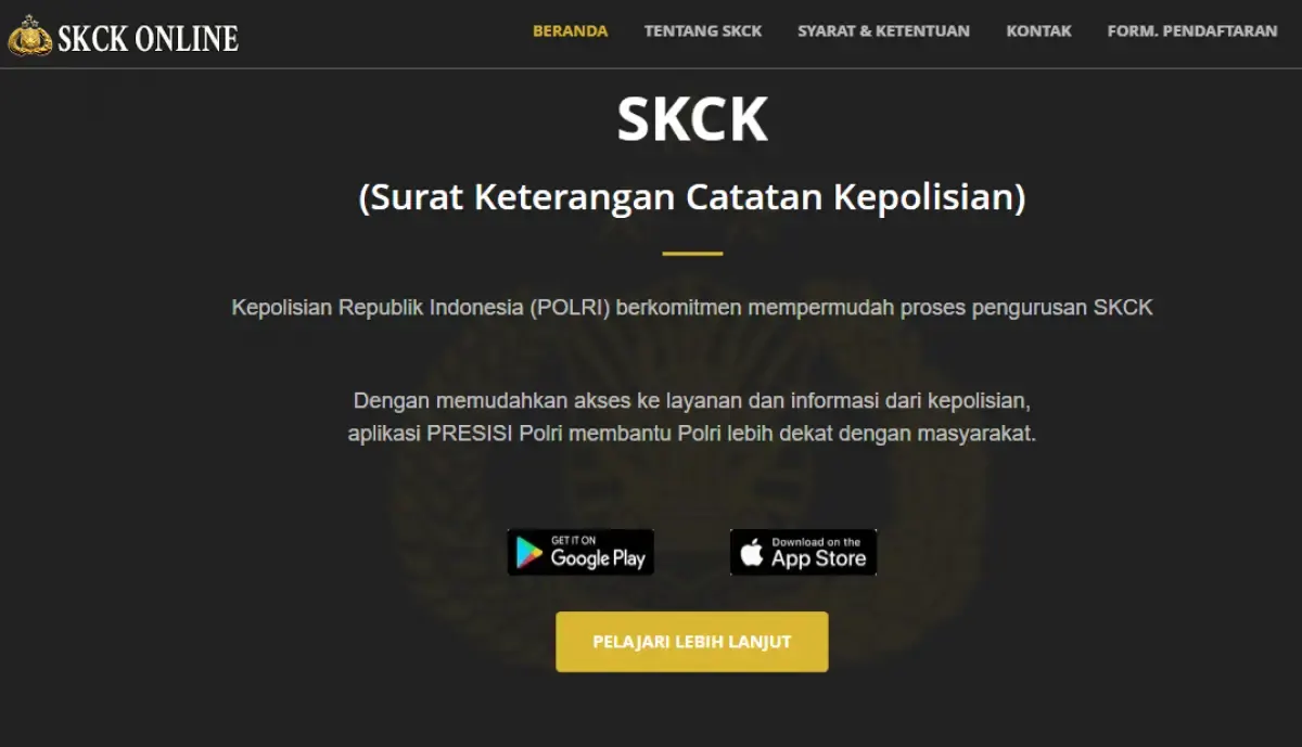 Tangkapan layar laman informasi tentang SKCK. (Sumber : skck.polri.go.id