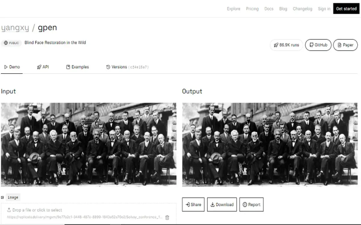 Ilustrasi restorasi foto lama menggunakan AI (Sumber : replicate.com/yangxy/gpen)