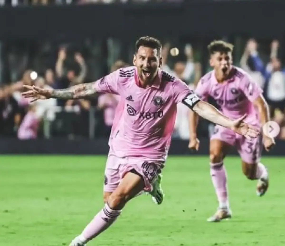Lionel Messi merayakan gol yang dicetaknya pada laga Sabtu, (22/7/2023) pagi wib.  (Sumber : Instagram/intermiamicf)