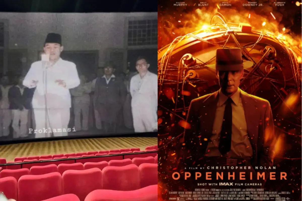 Warganet yang mengaitkan konteks film Oppenheimer dengan kemerdekaan Indonesia. (Sumber : Twitter/@dikusssss dan imdb.com)