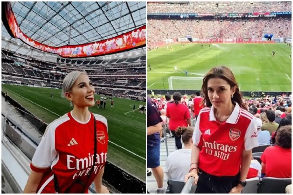 Potret momen Agnez Mo dan Najwa Shihab nonton Arsenal di AS (Sumber : Instagram/agnezmo:najwashihab)