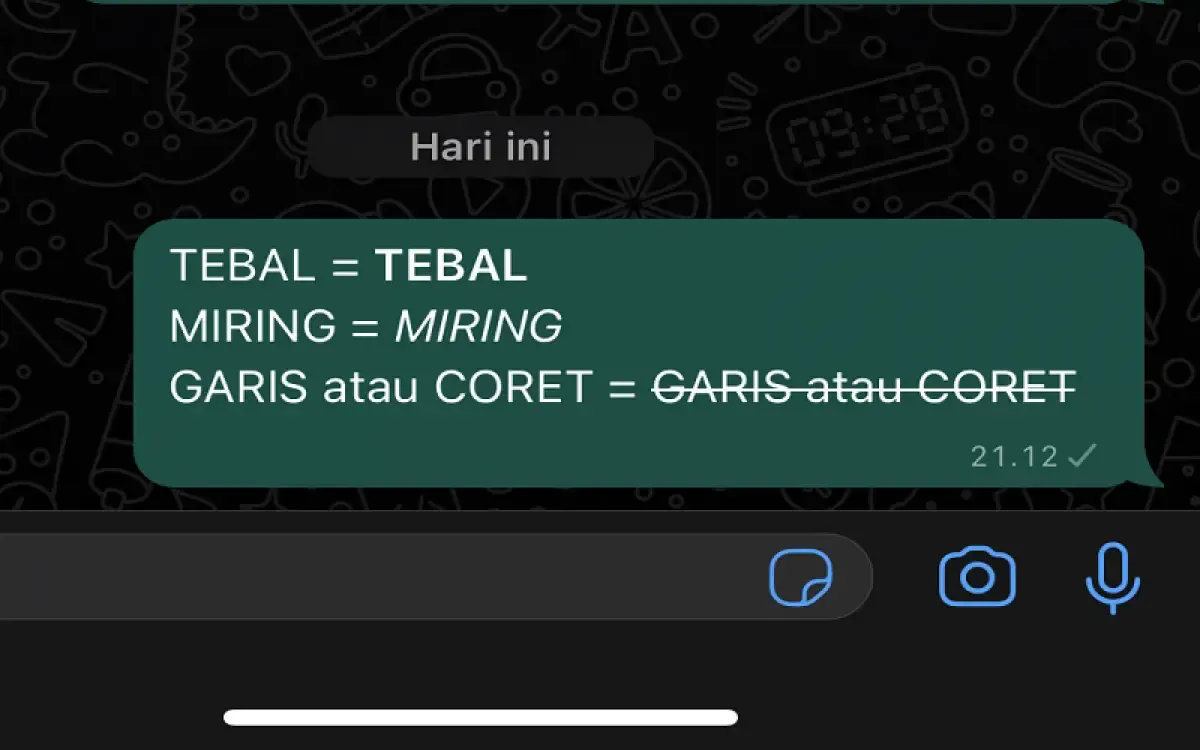 Penulisan tebal, miring dan garis di WhatsApp (Sumber : Labviral.com)