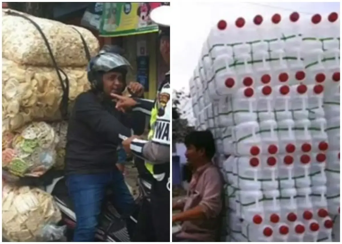 Potret motor dengan barang bawaan yang bikin geleng kepala.  (Sumber : (Instagram/via pt_jasaraharja))