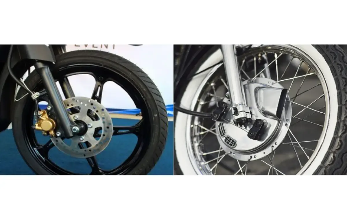 Ilustrasi rem cakram dan rem tromol pada sepda motor (Sumber : Labviral.com)