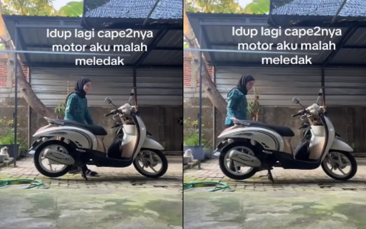 Ilustrasi knalpot motor nembak saat dinyalakan menggunakan kick starter (Sumber : twitter.com/Pai_C1)