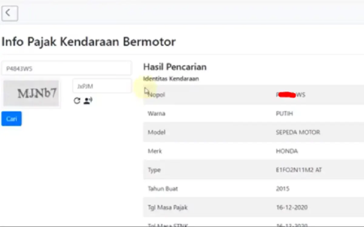 Ilustrasi cek pajak kendaraan bermotor secara online (Sumber : Youtube/Sobat OPS)