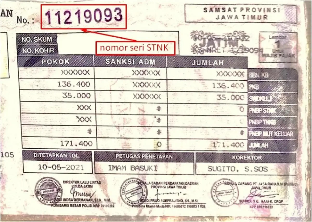 Ilustrasi nomor seri kendaraan di STNK (Sumber : pemerintahkota.com)