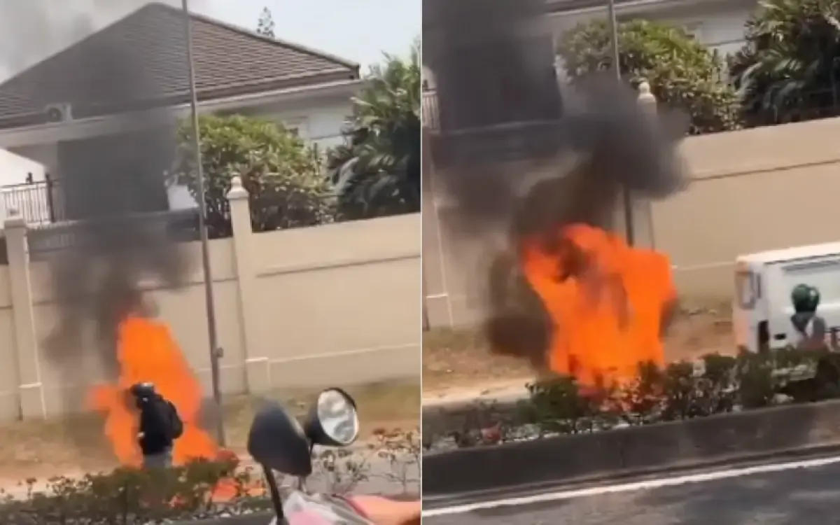 Ilustrasi moge terbakar di Jalan Bukit Golf BSD, Tangerang (Sumber : instagram.com/jabodetabek.terkini)