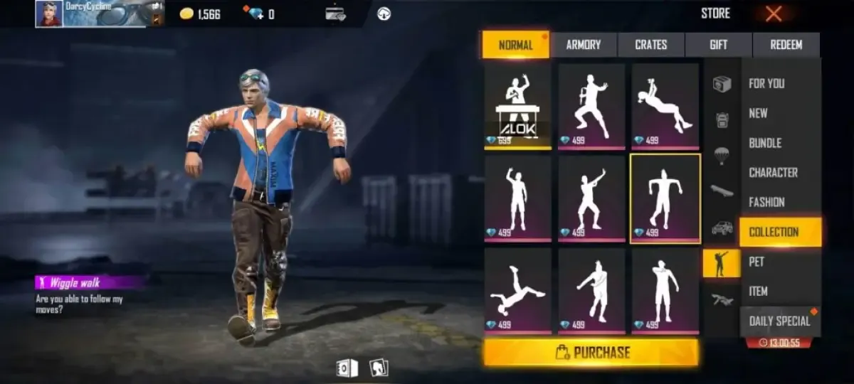 Emote dalam game Free Fire. (Sumber : Codashop blog)