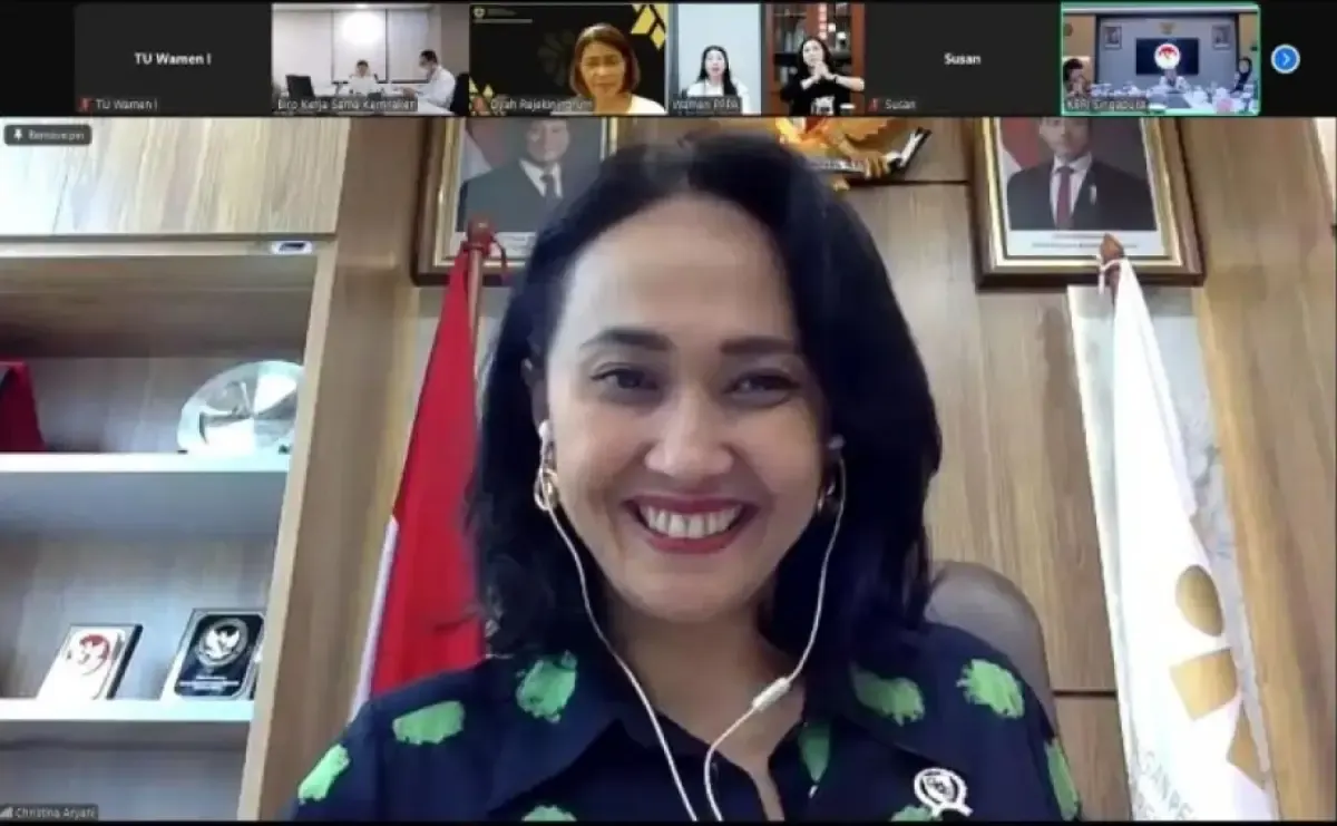 Wakil Menteri P2MI Christina Aryani saat rapat daring, di Jakarta, Rabu (7/5/2025). (Sumber: Antara)