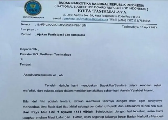 Viral Surat Permintaan THR BNN Tasikmalaya ke PO Bus, Endingnya Minta Maaf