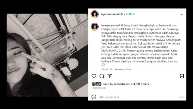 Isyana Sarasvati Didagnosis Penyakit Lupus, Sejumlah Warganet dan Selebritis Beri Dukungan