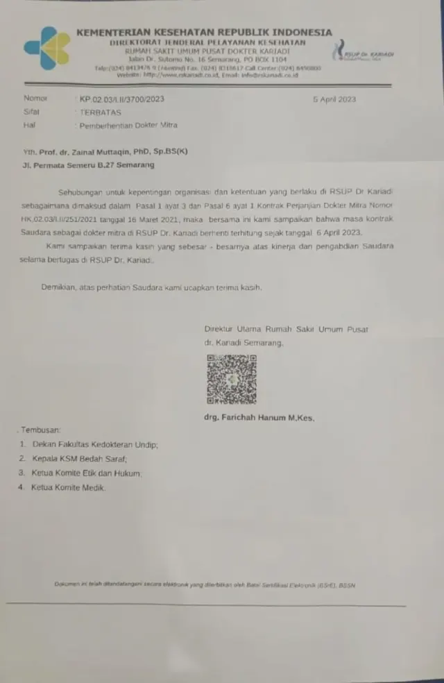 Dr Zainal Muttaqin ke IDI: Persoalan Pemecatan di RS Kariadi Jangan Dipelebar