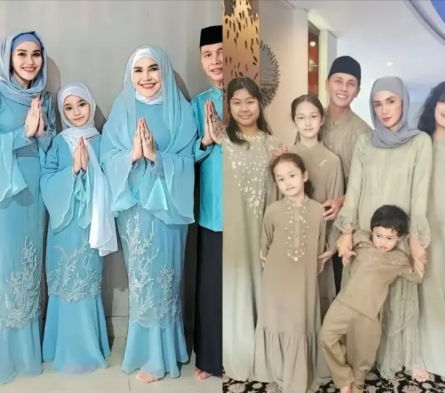 7 Gaya Keluarga Selebriti di Lebaran Hari Pertama, Outfitnya Kompak
