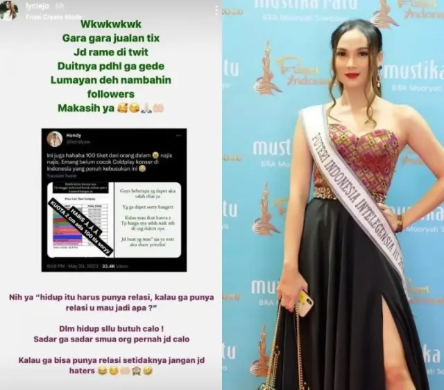Profil Lycie Joanna, Puteri Indonesia Intelegensia 2019 yang Tersangkut Kasus Calo Tiket Konser Coldplay