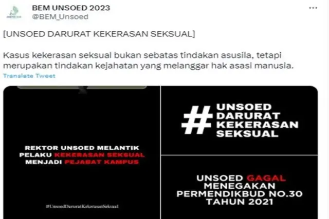 BEM Unsoed Ungkap Kekerasan Seks, Rektor Disebut Angkat Pelaku jadi Pejabat Kampus