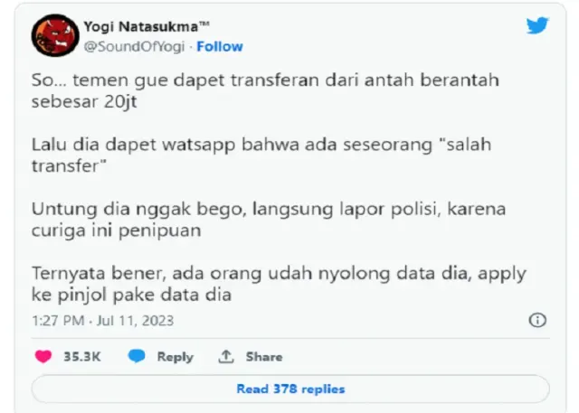 Ketahui Penipuan Berkedok Salah Transfer Rp20 Juta, Begini Modusnya