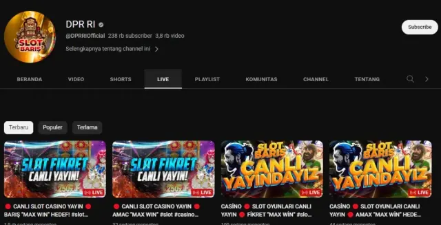 Kanal YouTube DPR RI Di-Hack, Tampilkan Live Streaming Judi Online