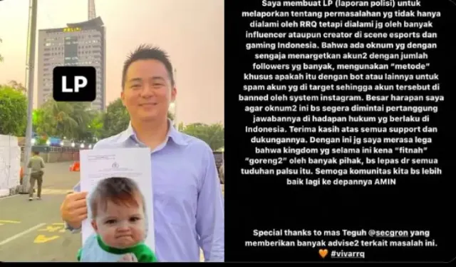 RRQ AP Laporkan Kasus Penghilangan Akun Instagram Pegiat Esports ke Polisi