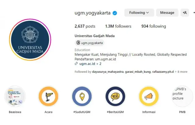 Punya 1,3 Juta Follower, Instagram UGM Paling Populer di Indonesia dan Bahkan 3 Besar Dunia